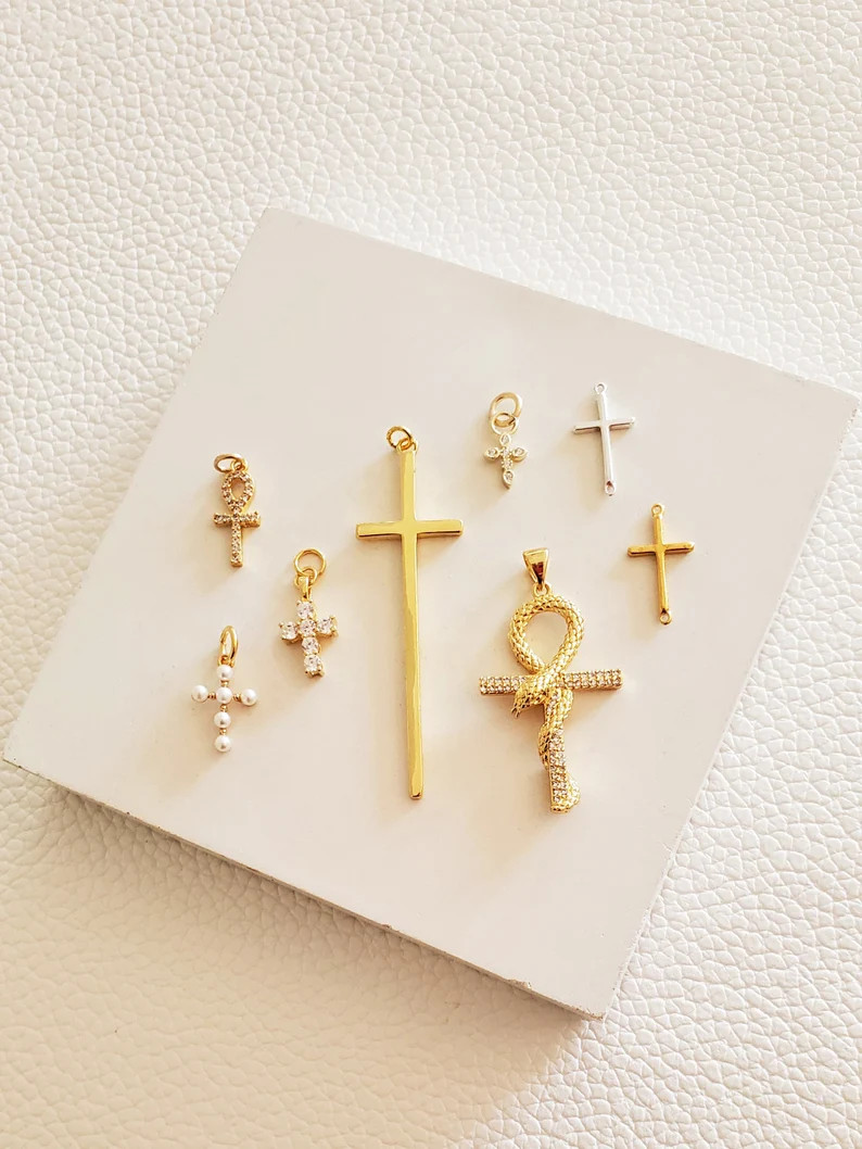 7 Styles Cross Pendant Gold Cross Sterling Silver Dainty Pearl Sideways Cross Ankh Cross Snake Cr... | Etsy (US)
