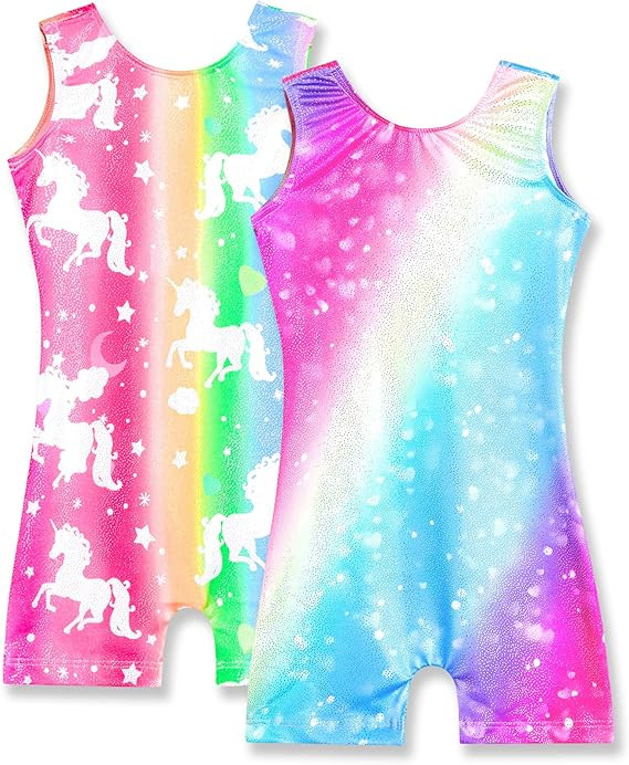 Nymphperi 2 Packs Gymnastics Leotard for Girls Sparkle Biketards with Shorts Kids Sleeveless Unit... | Amazon (US)