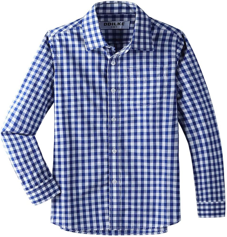 Boys' Dress Shirt Long Sleeve Plaid Button Down Poplin Shirts | Amazon (US)