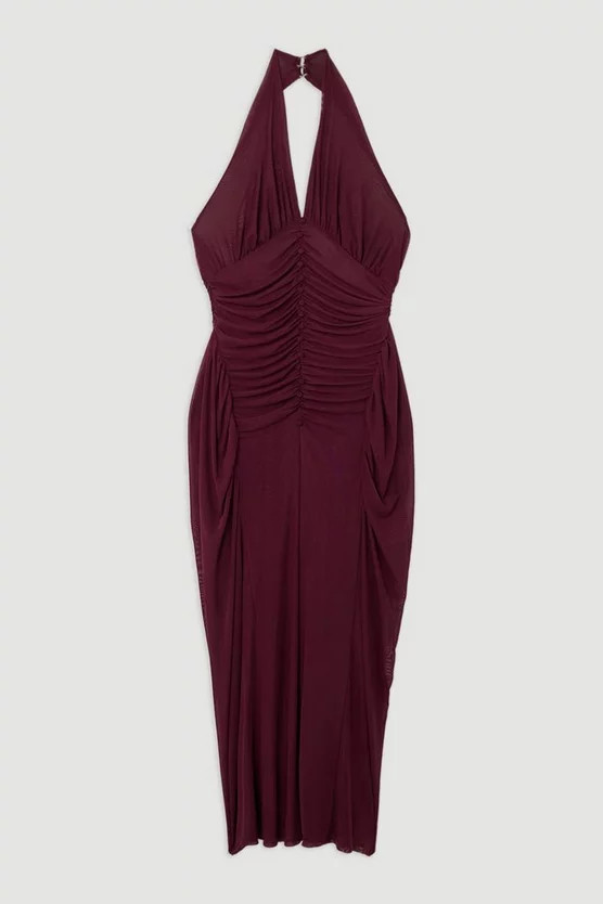 Jersey Mesh Halterneck Midi Dress | Karen Millen | Karen Millen UK + IE + DE + NL