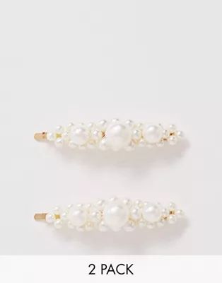New Look 2 pack pearl cluster hairslide in white | ASOS UK