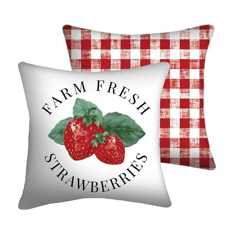 Mainstays 16" x 16" Strawberry Farm Decorative Outdoor Throw Pillow, Red/White | Walmart (US)