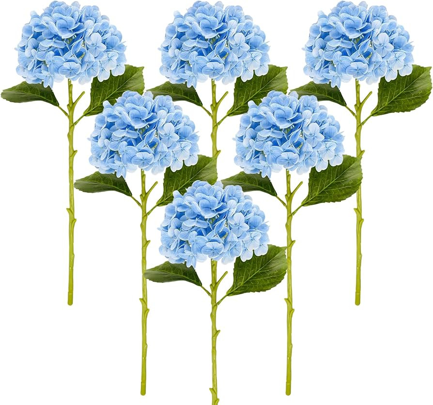 Large Hydrangea Artificial Flowers 19.3", 6 Pcs Latex Real Touch Faux Hydrangea with Stems, Fake ... | Amazon (US)