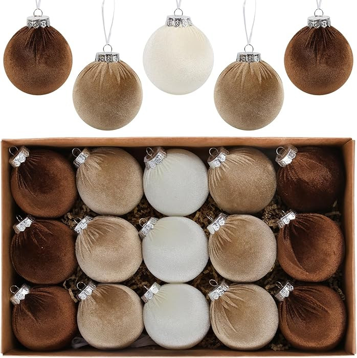 Velvet Christmas Ball Ornaments Set - 15pcs 3.15 inch Flocked Xmas Decorations Brown Ornaments fo... | Amazon (US)
