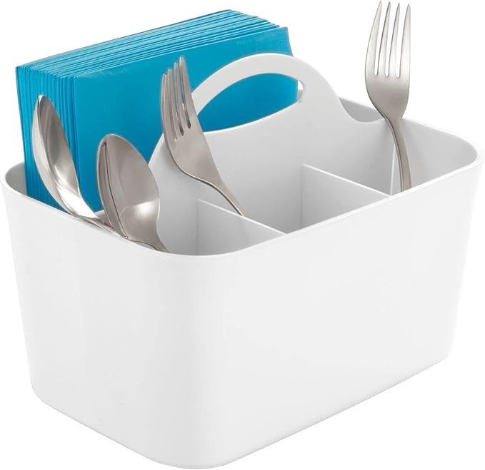 mDesign Plastic Cutlery Storage Organizer Caddy Bin - Tote with Handle - Kitchen Cabinet Pantry -... | Amazon (US)