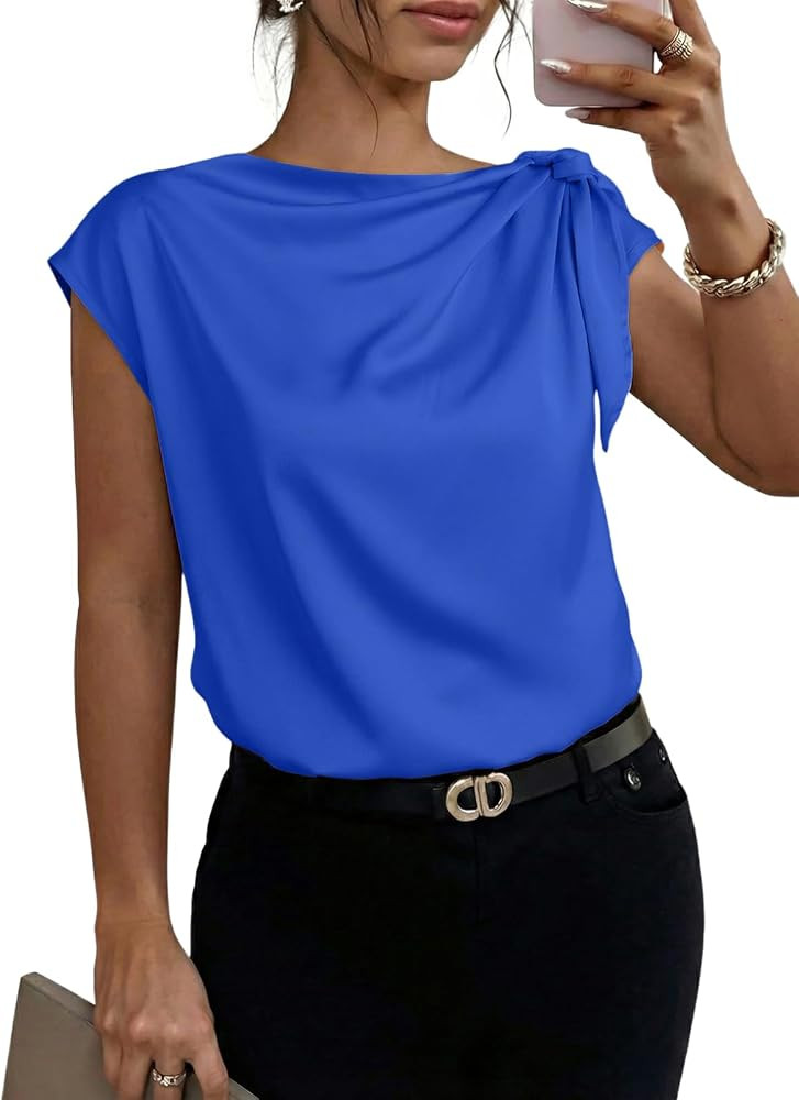 Dokotoo Womens Tops Dressy Casual Elegant Bow Tie Neck Short Sleeve Blouses Spring Office Work Bu... | Amazon (US)