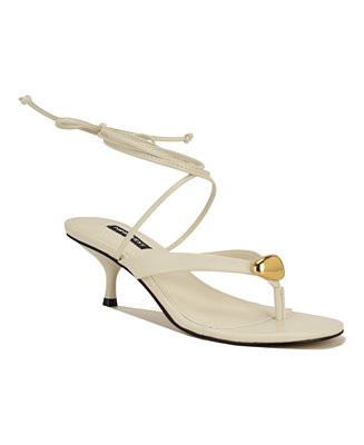 Nine West Women's Batty Ornamented Thong Tie-Up Kitten Heel Sandals - Macy's | Macy's