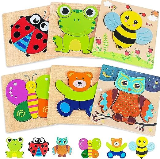 Puzzles for Babies,Wooden Toddler Puzzles,Montessori Toys for 1 2 3 Year olds,6 Pack Animal Shape... | Amazon (US)