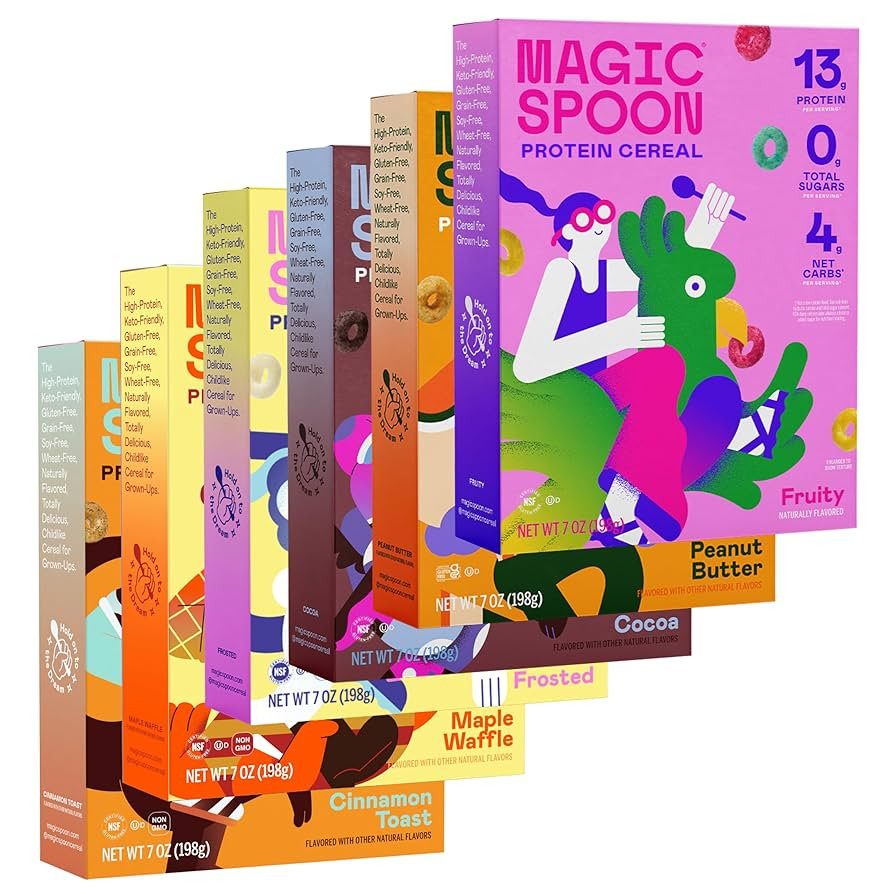 Magic Spoon Protein Cereal, Variety 6-Pack of Keto Cereal + Spoon - Keto & Low Carb Lifestyles, G... | Amazon (US)