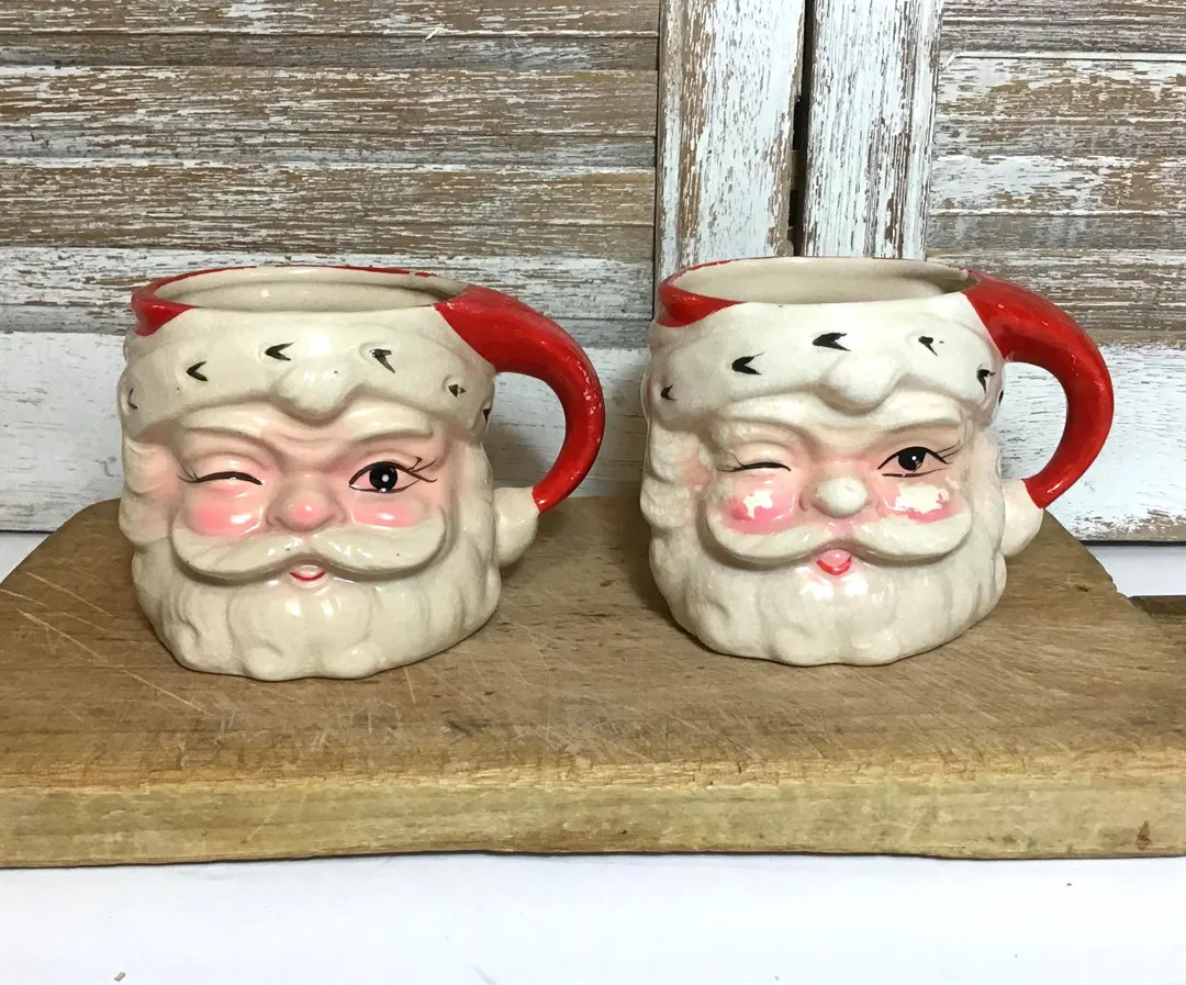 2 Vintage Winking Santa Mugs - INARCO - Christmas Decor | Etsy (US)