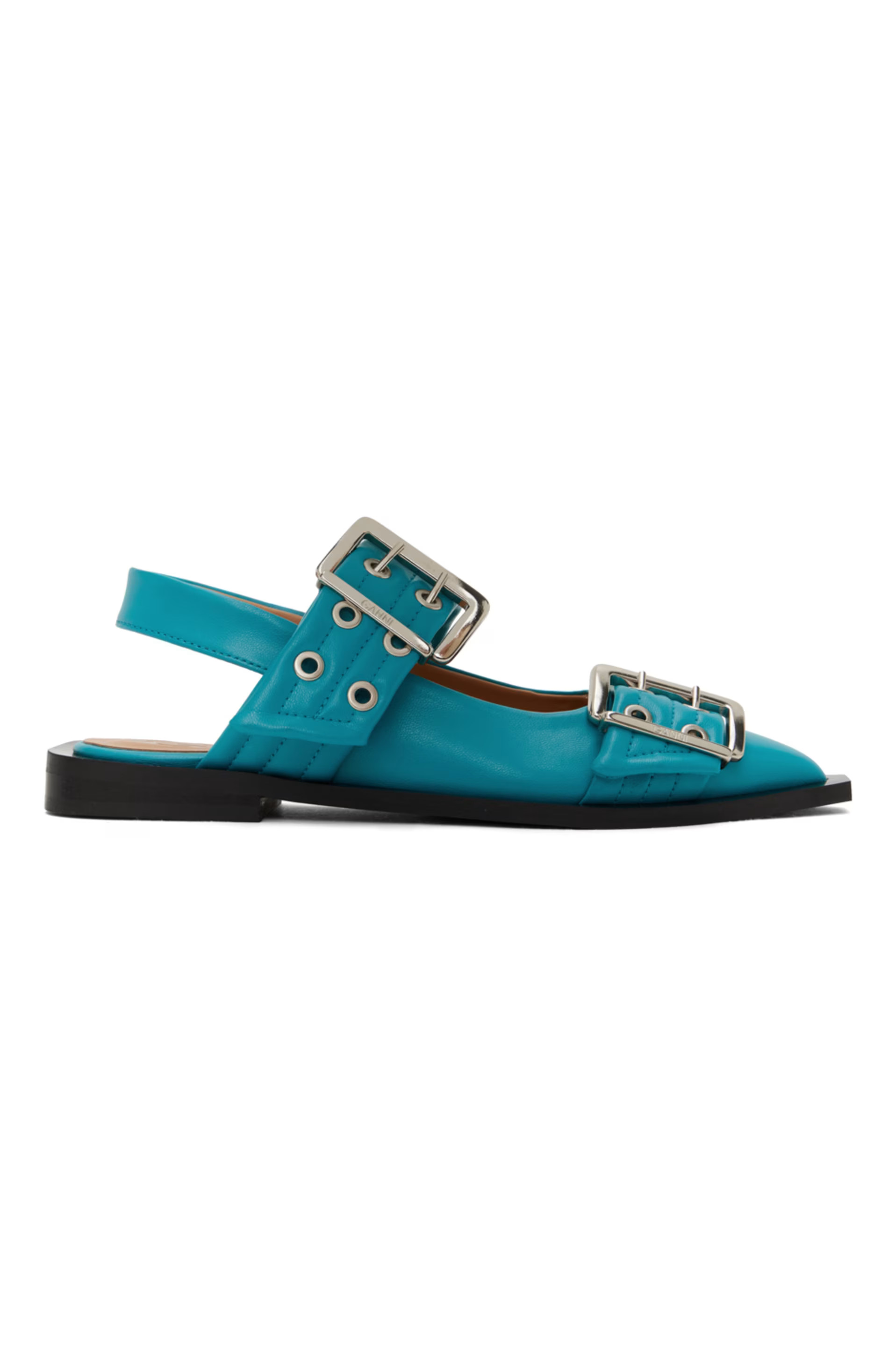 Blue Feminine Buckle Ballerina Flats | SSENSE
