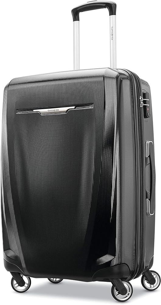 Samsonite Winfield 3 DLX Hardside Expandable Luggage with Spinners, Checked-Medium 25-Inch, Black | Amazon (US)