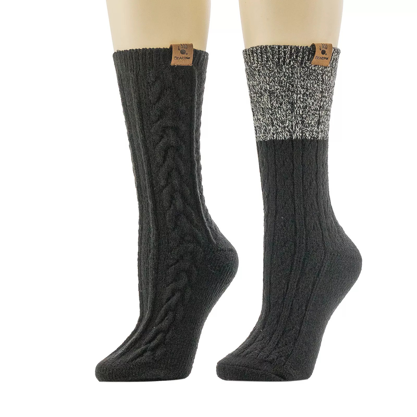 Women's Bearpaw 2-pk. Large Cable Crew Socks, Size: 9-11, Black | Kohl's