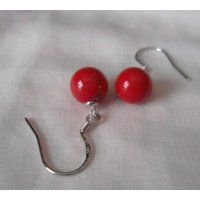Bright Red Earring, 8mm Pearl Earrings, Earrings, Dangle Earrings, Wedding Jewelry, Bridesmaid Party | Etsy (US)