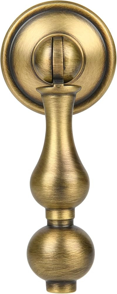 Antique Brass Cabinet Drop Pulls 6 Pack, Solid Brass Dresser Drawers Knobs, Modern Cupboard Wardr... | Amazon (US)