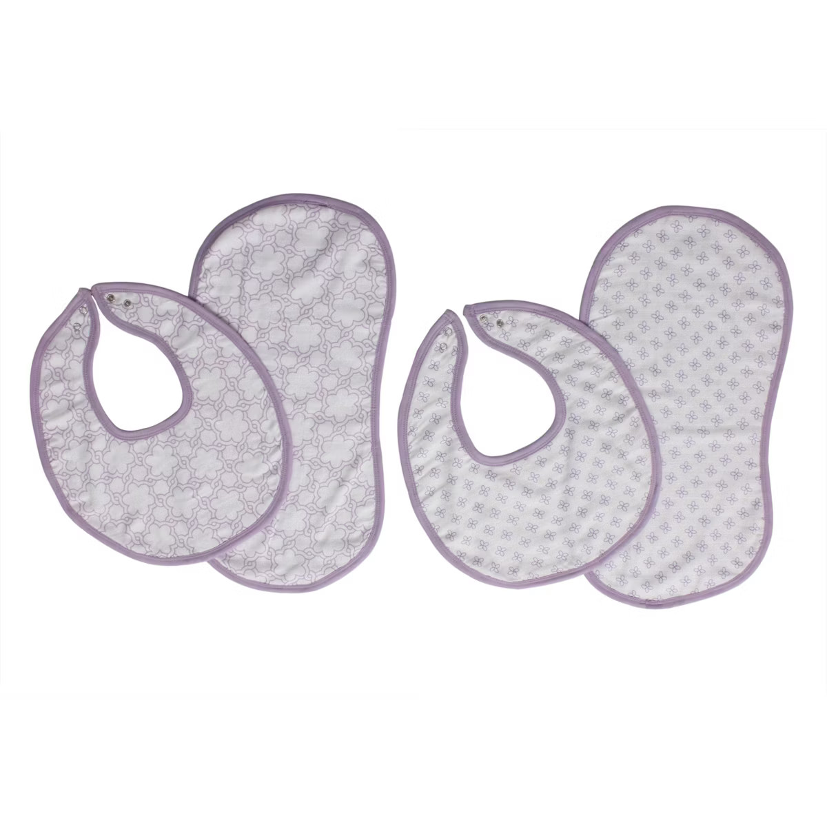 Bacati - Petals/Floral Muslin 4 pc set of Bibs & Burp Cloths Set Lilac | Target