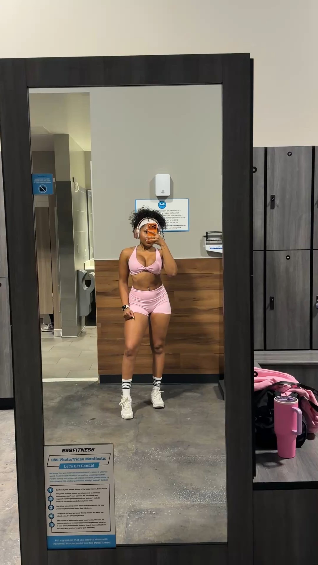 Baby Pink shorts and halter top workout outfit with white headband 🌸