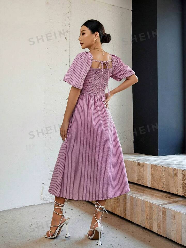 SHEIN Frenchy Women'S Retro Square Neck Striped Dress | SHEIN