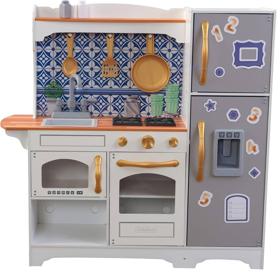 KidKraft Mosaic Magnetic Play Kitchen with Refrigerator and Magnets, Sink, Working Ice Maker, 9-P... | Amazon (US)