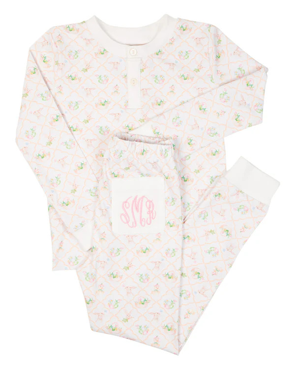 Bunny Scalloped Lattice Pajama Set | Smockingbird Kids