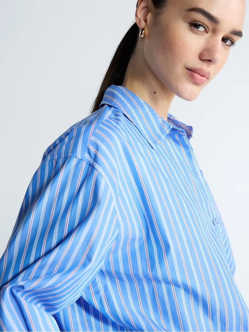 Free Assembly Women's and Women's Plus Relaxed Button Down Cotton Shirt with Long Sleeves, Sizes ... | Walmart (US)