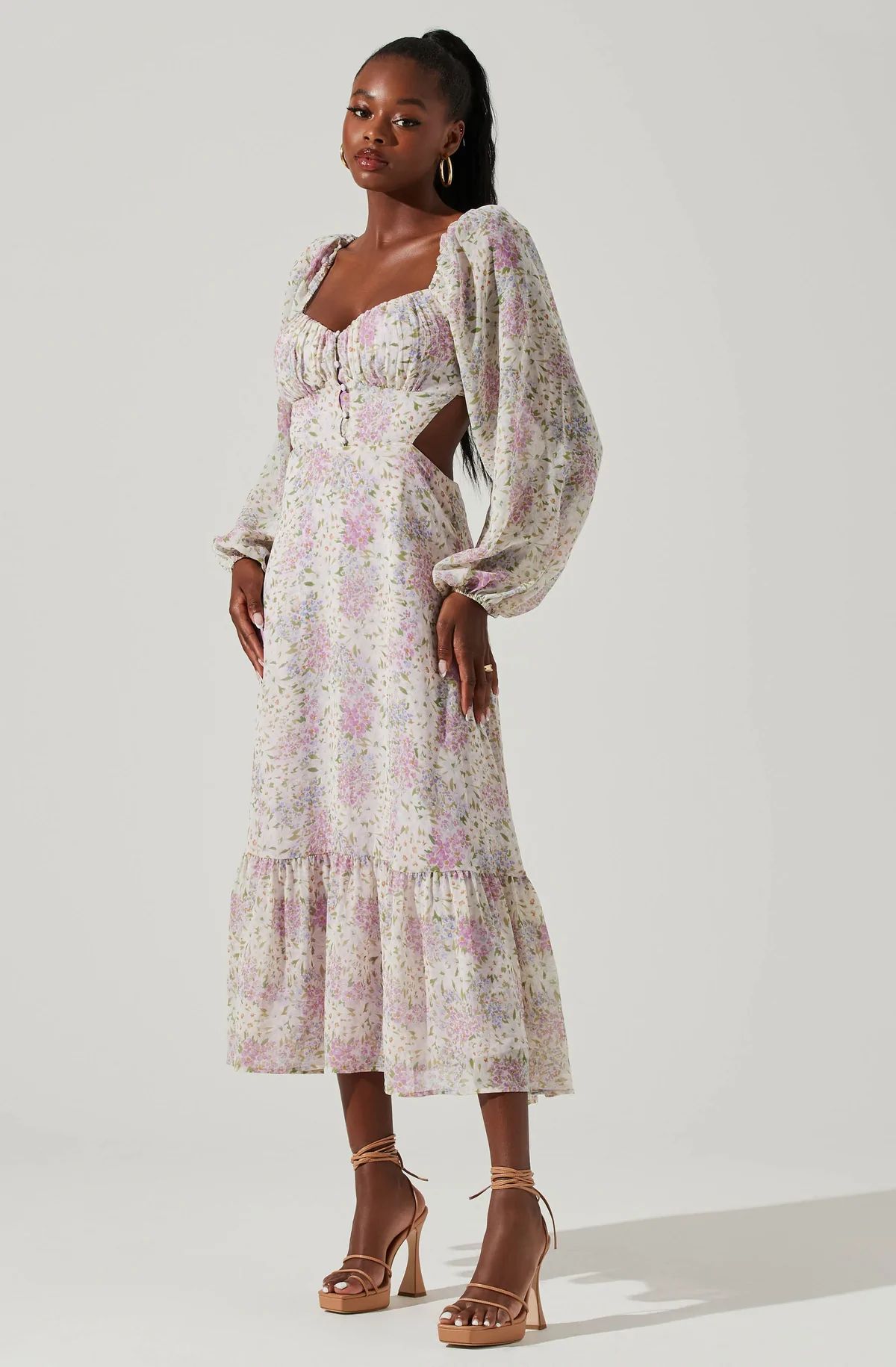 Shayla Floral Cutout Long Sleeve Midi Dress | ASTR The Label (US)