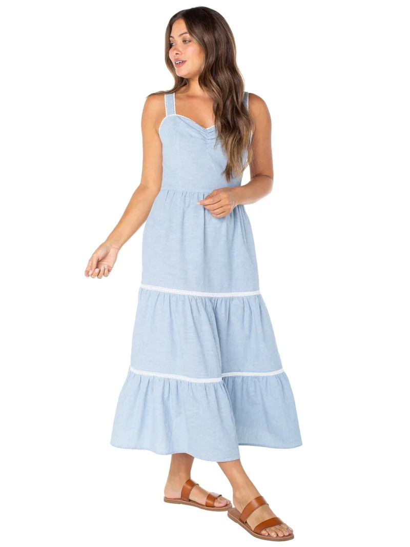Celebrity Pink Women's Sleeveless Lace Trim Tiered Maxi Dress, Sizes XS-XXXL | Walmart (US)
