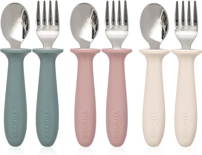 VITEVER 6 Pieces Toddler Utensils, Kids Silverware Set with Silicone Handle, Children Safe Spoons... | Amazon (US)