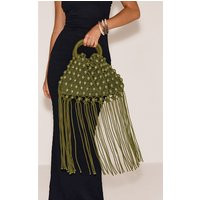 Olive Beaded Weave Bucket Bag | PrettyLittleThing IE