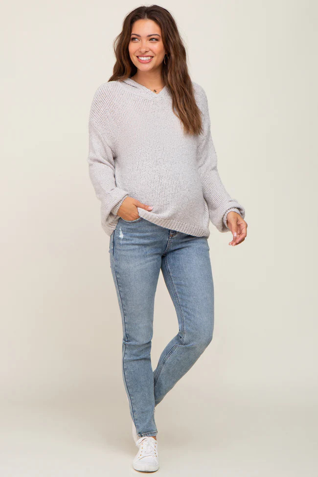 Light Blue Slightly Distressed Maternity Skinny Jeans | PinkBlush Maternity