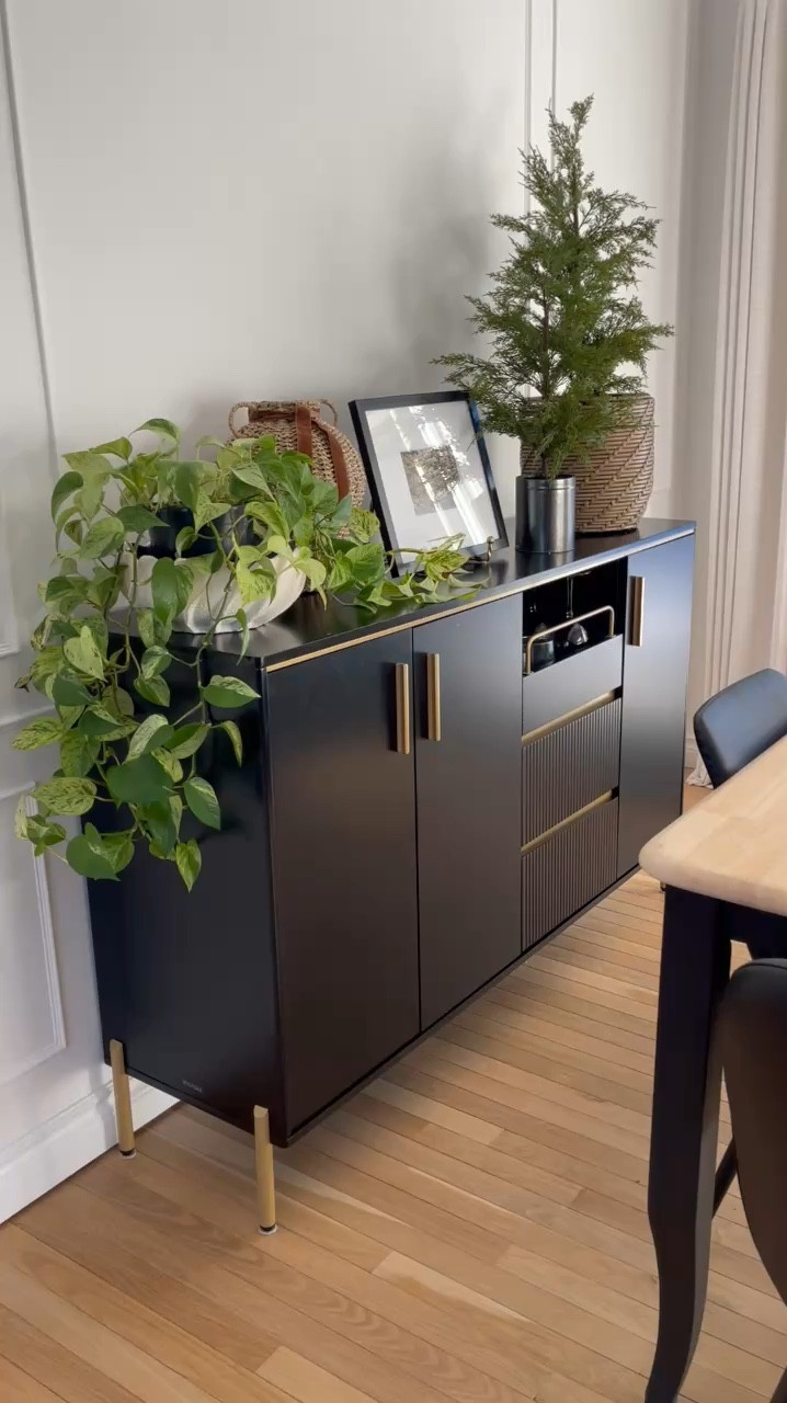 Added this pretty and practical hutch to our small dining room from SONGMICS! I love that it fits on this narrow side of our dining room - perfect for smaller homes 👌🏼

It has closed storage, open storage and I absolutely love the neutral black and gold colour! 

#LTKFindsUnder100 #LTKHome #LTKOver40