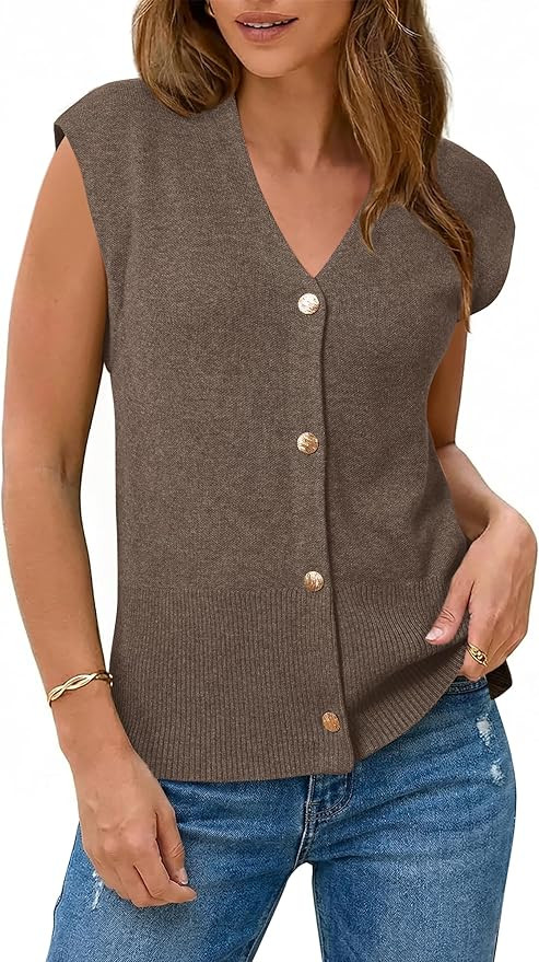 Arach&Cloz Women's Wool Blend V Neck Button Down Summer Business Casual Sweater Vests 2026 | Amazon (US)