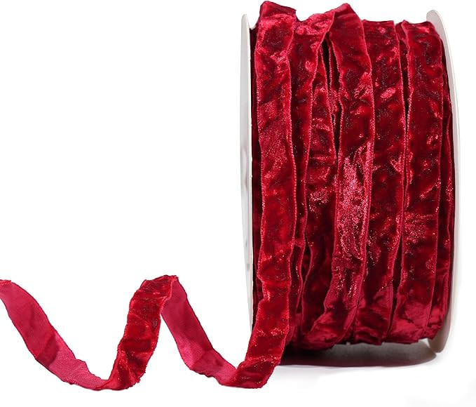 Mayreel Red Crushed Velvet Ribbon 3/8" x 25 Yards Red Ribbon for Flower Bouquet Vintage Velvet Ri... | Amazon (US)