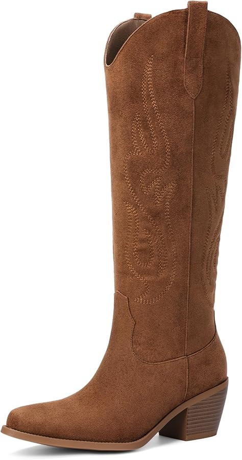 Pasuot Western Cowboy Boots for Women - Knee High Wide Calf Cowgirl Boots with Classic Embroidere... | Amazon (US)