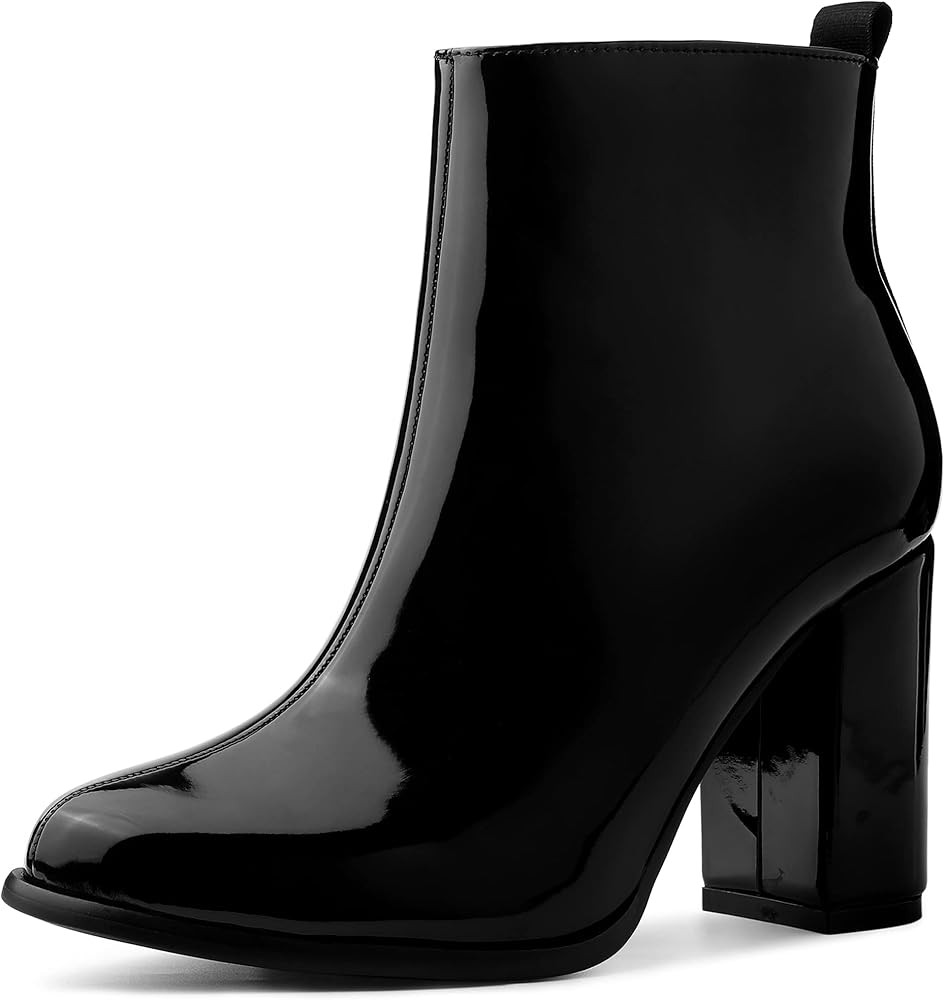 Allegra K Women's Round Toe Zipper Chunky Heels Ankle Boots | Amazon (US)