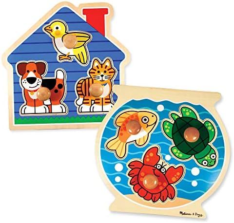 Melissa & Doug Animals Jumbo Knob Wooden Puzzles Set - Fish and Pets | Amazon (US)