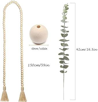 Farmhouse Beads 59in Wooden Bead Garland - 10 Pcs Artificial Eucalyptus Stem Grasses for Wedding ... | Amazon (US)