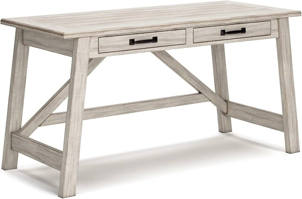 Signature Design by Ashley Carynhurst Farmhouse 60" Home Office Desk with Drawers, Distressed Whi... | Amazon (US)