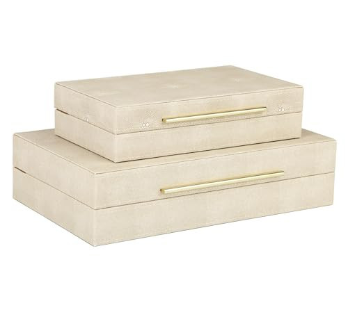 HofferRuffer Faux Leather Decorative Boxes Set of 2, Large Nesting Keepsake Box Accessory Organizer Jewelry Organizer with Hinged Lid, Stacking Storage Box Container for Home or Office (Light Grey) | Amazon (US)