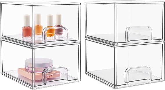 Vtopmart 4 Pack Clear Stackable Storage Drawers, 4.4'' Tall Acrylic Bathroom Makeup Organizer,Pla... | Amazon (US)