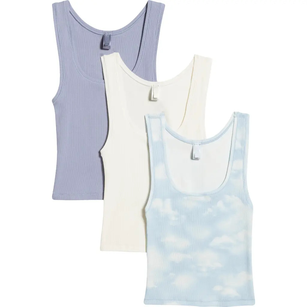 SKIMS 3-Pack Cotton Rib Tank in Blue Quartz Cloud Multi at Nordstrom, Size Medium Regular | Nordstrom