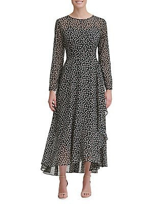 Trinity Floral Flocked Chiffon Midi Dress | Lord & Taylor