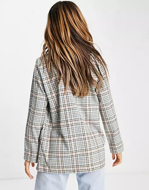Monki Twiggy co-ord recycled double breasted relaxed fit blazer in check print | ASOS | ASOS (Global)