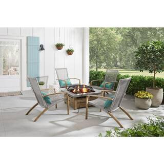 Summerhaven 5-Piece Wicker Patio Firepit Chat Set | The Home Depot