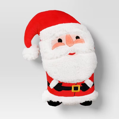 Christmas Shaped Santa Faux Shearling Throw Pillow Red/Ivory - Wondershop™ | Target