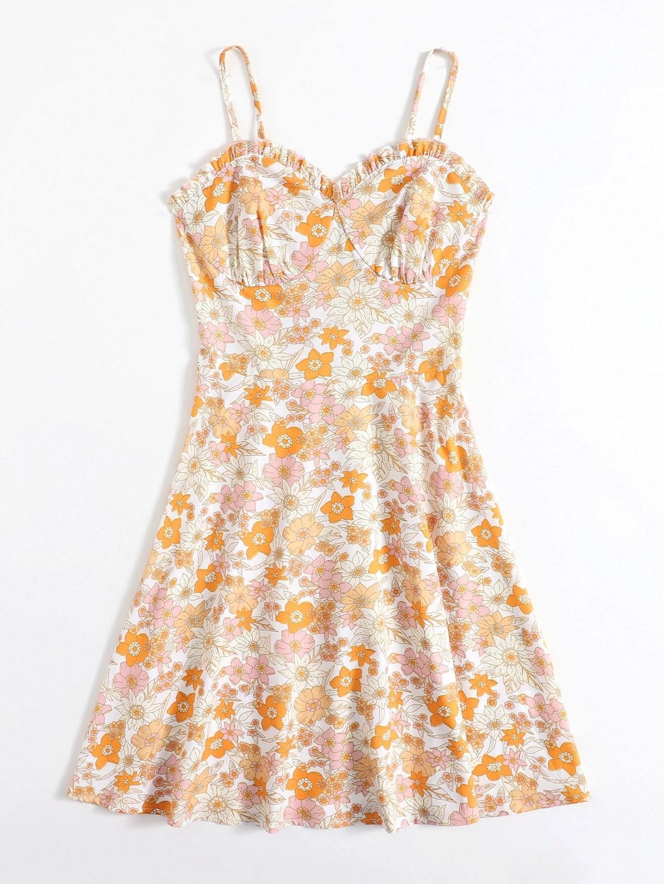 Floral Print Frill Cami Dress | ROMWE