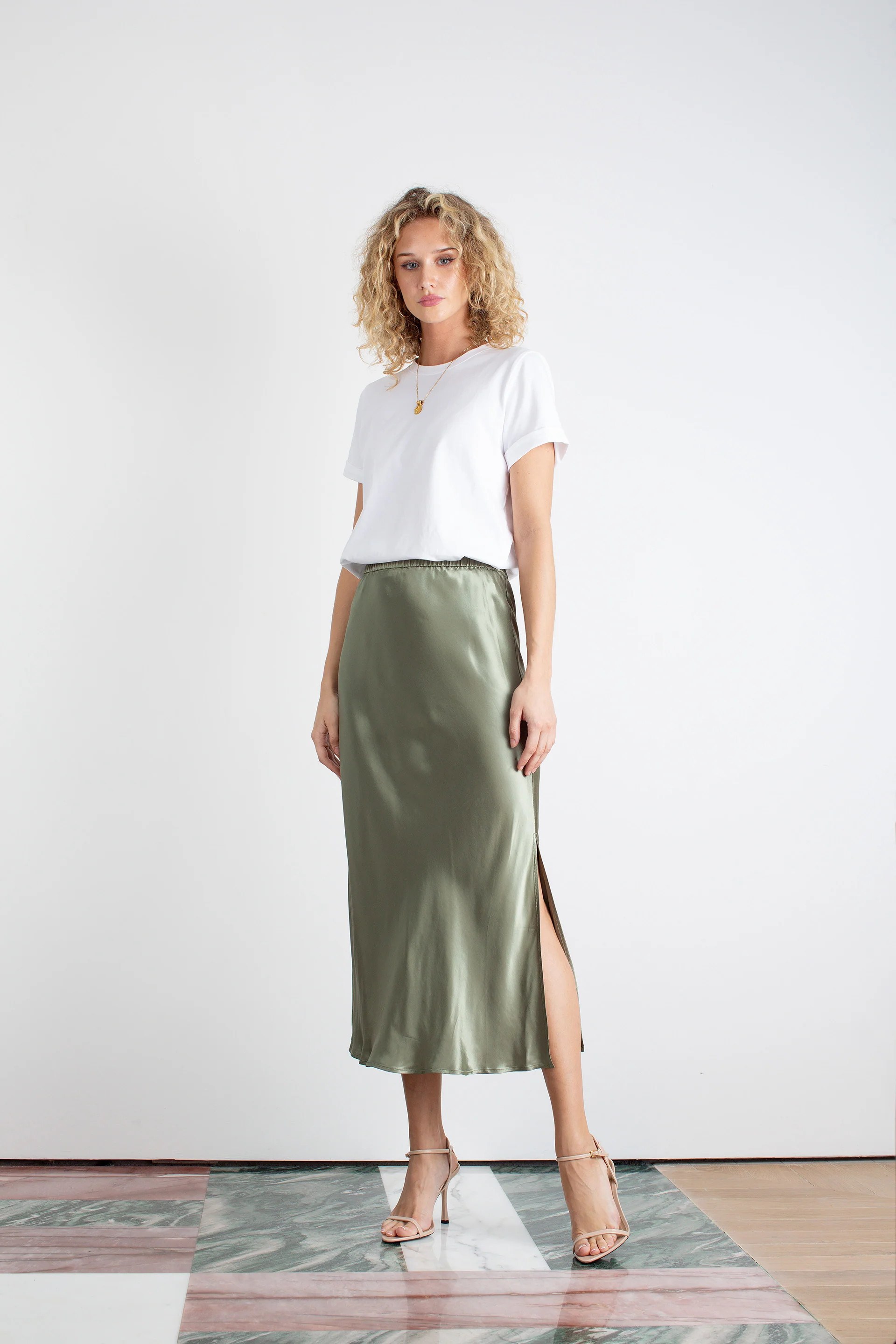 The Orla | Pistachio Satin Midi Skirt | Sinead Keary