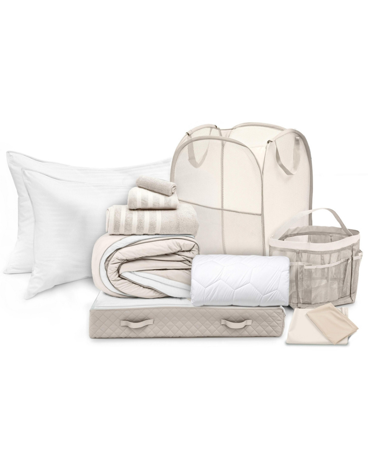 Hearth & Harbor 15-Piece Complete Back to College Dorm Room Essentials Set - Bed & Bath - Twin Xl - Linen | Macy's
