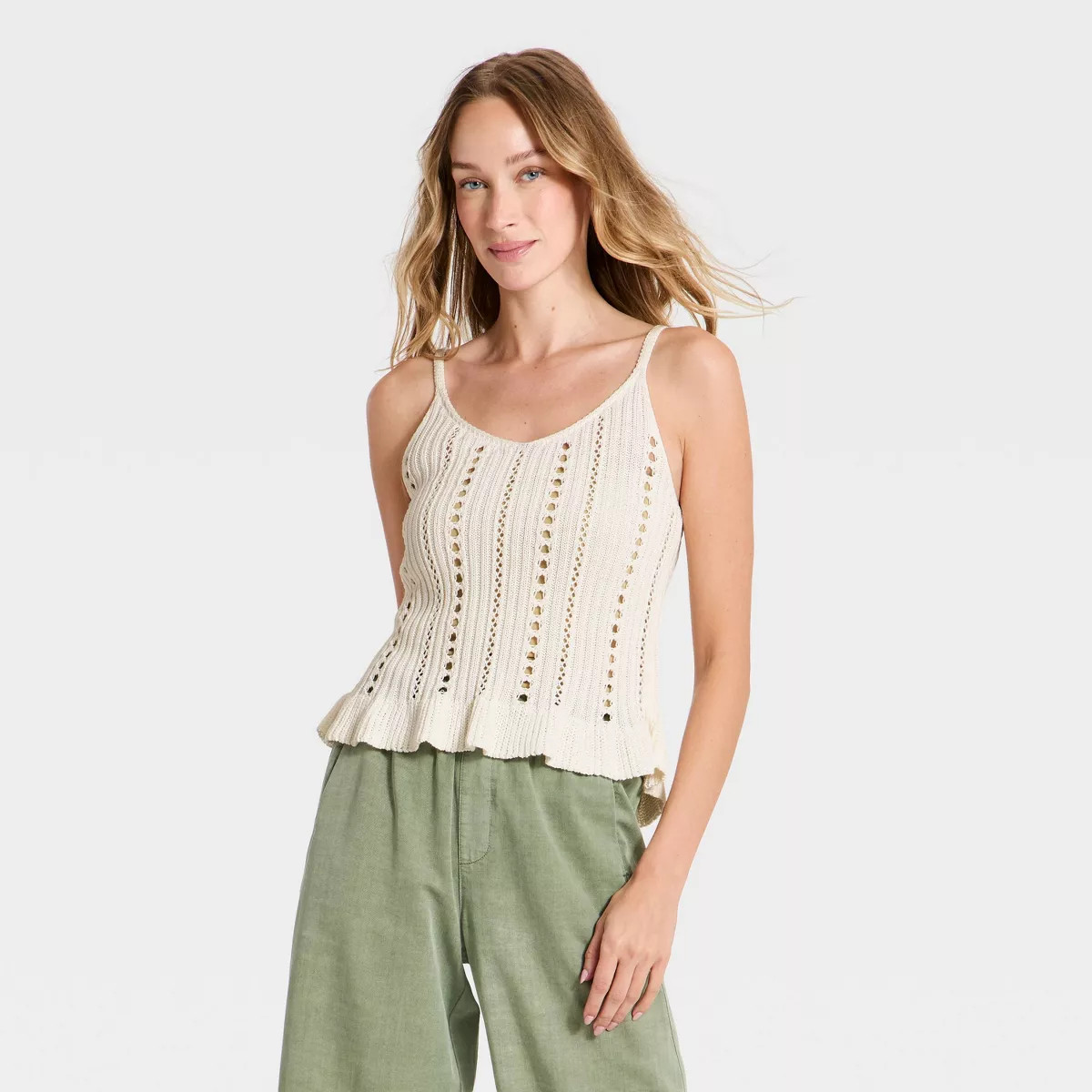 Women's Openwork Tank Pullover Sweater - Universal Thread\u2122 Cream L | Target