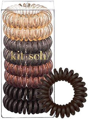 Kitsch Spiral Hair Ties, Coil Hair Ties, Phone Cord Hair Ties, Hair Coils - 8 Pcs, Brunette | Amazon (US)